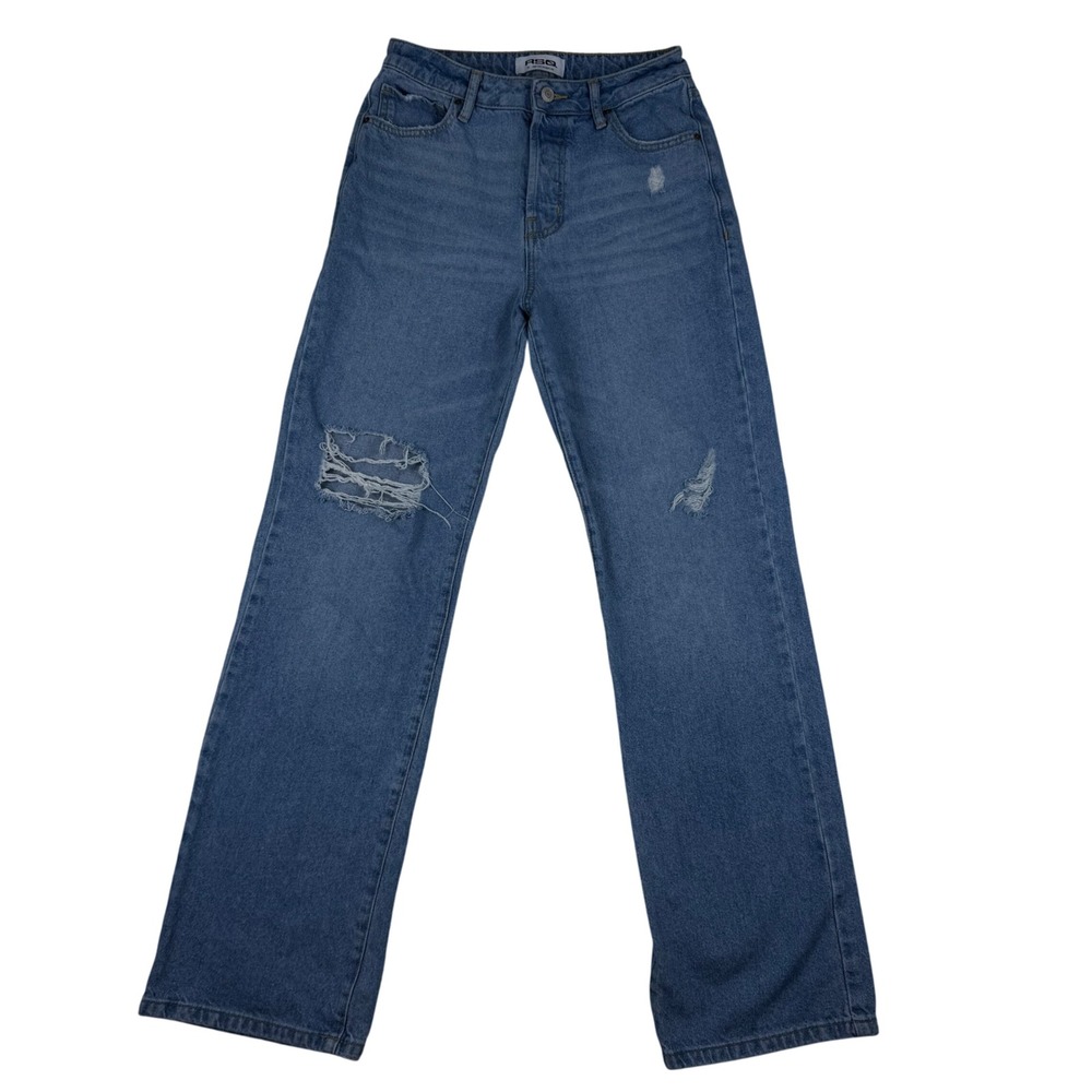 RSQ High Rise Straight Leg Jeans Womens Size 26 Blue Distressed‎ Button Fly